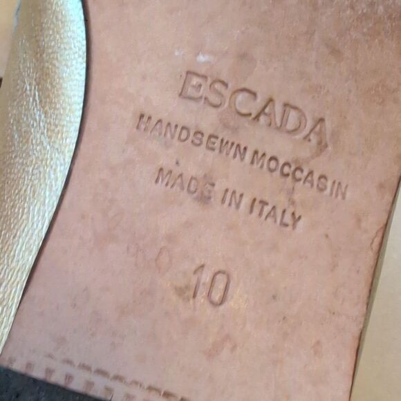 Escada Loafers Metallic Gold Leather Flat Made In Italy Size 10 main image 11